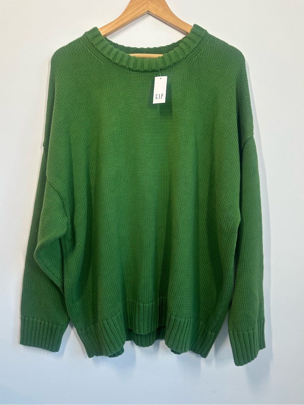 NWT GAP 100% Cotton Oversized Relaxed Crewneck Sweater Green, Size XL